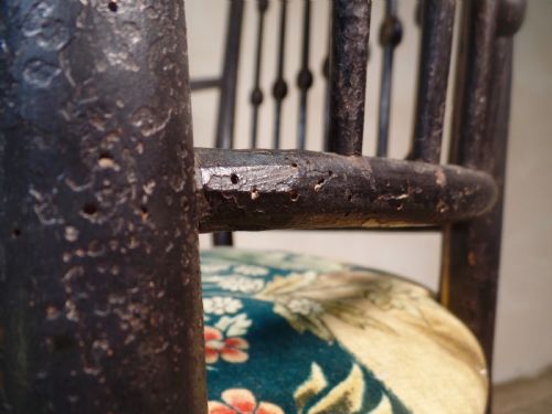 ANTIQUE ARTS CRAFTS EBONISED GILT SUSSEX CHAIR WILLIAM MORRIS FABRIC SEAT ELBOW - ADDITIONAL PHOTO 1