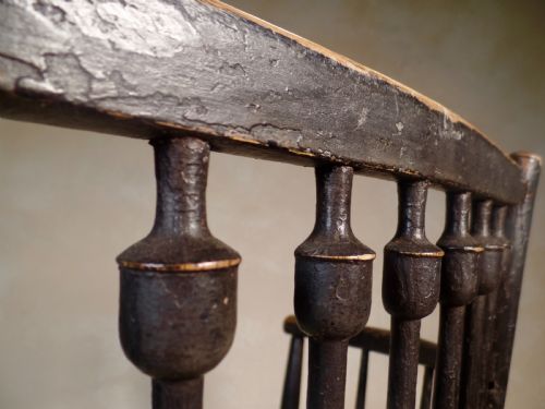 ANTIQUE ARTS CRAFTS EBONISED GILT SUSSEX CHAIR WILLIAM MORRIS FABRIC SEAT ELBOW - ADDITIONAL PHOTO 2