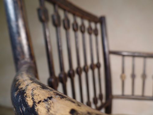 ANTIQUE ARTS CRAFTS EBONISED GILT SUSSEX CHAIR WILLIAM MORRIS FABRIC SEAT ELBOW - ADDITIONAL PHOTO 5