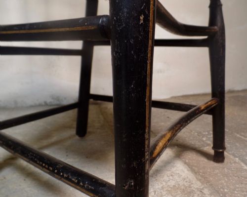 ANTIQUE ARTS CRAFTS EBONISED GILT SUSSEX CHAIR WILLIAM MORRIS FABRIC SEAT ELBOW - ADDITIONAL PHOTO 6