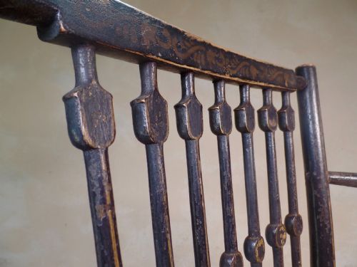 ANTIQUE ARTS CRAFTS EBONISED GILT SUSSEX CHAIR WILLIAM MORRIS FABRIC SEAT ELBOW - ADDITIONAL PHOTO 11
