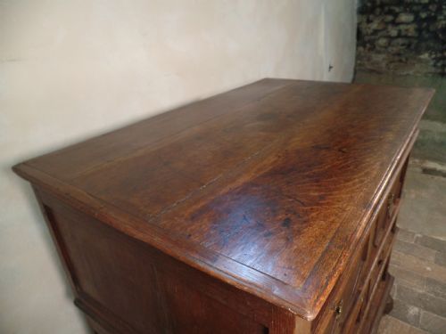 RARE ANTIQUE 17TH CENTURY OAK TWO PART CHEST OF DRAWERS CARVED MOULDED - ADDITIONAL PHOTO 8