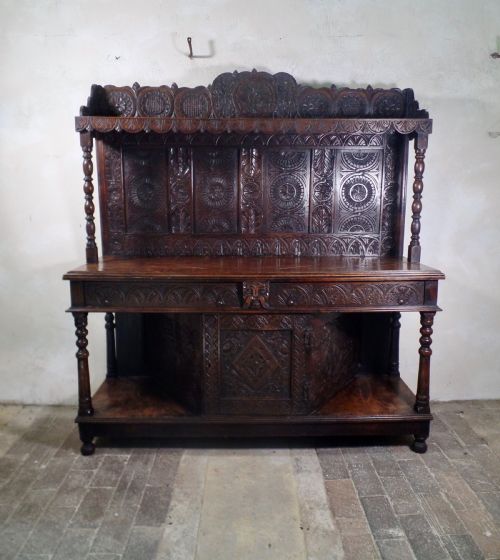 19th century antique green man carved oak court cupboard - CATEGORY: ANTIQUE CUPBOARDS - DATED 19TH CENTURY