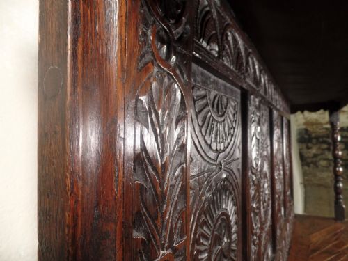 19TH CENTURY ANTIQUE GREEN MAN CARVED OAK COURT CUPBOARD - ADDITIONAL PHOTO 1