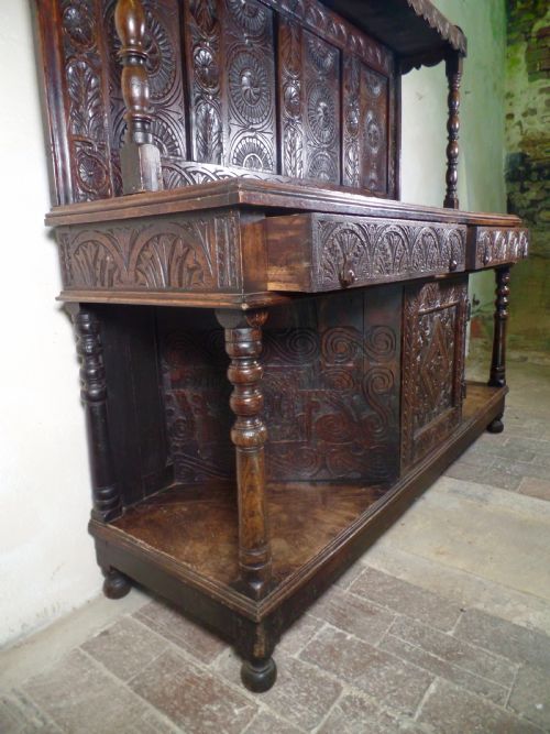 19TH CENTURY ANTIQUE GREEN MAN CARVED OAK COURT CUPBOARD - ADDITIONAL PHOTO 7