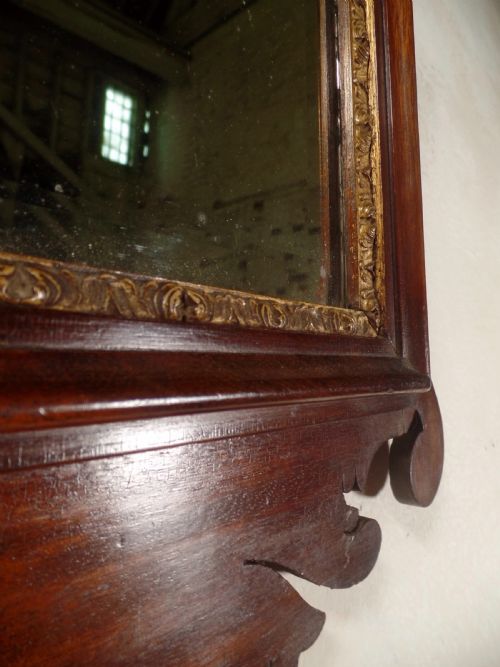 18TH CENTURY FRET FRAME MAHOGANY GEORGE II STYLE WALL MIRROR - ADDITIONAL PHOTO 5