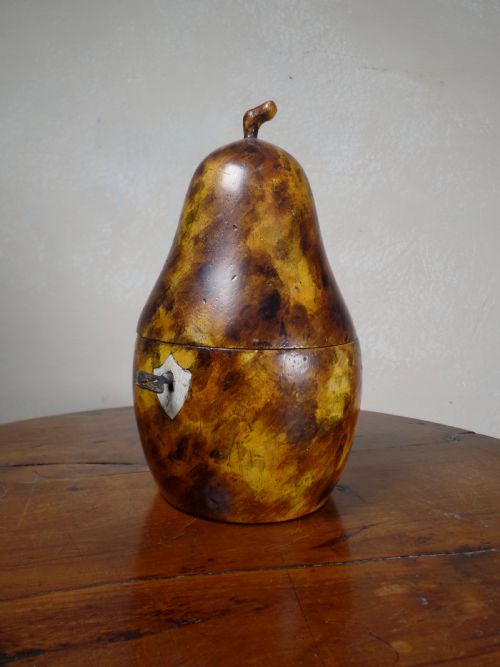 AN ANTIQUE PEAR TEA CADDY KEY FRUITWOOD FAUX TORTOISE SHELL DECORATIVE PAINT - ADDITIONAL PHOTO 7