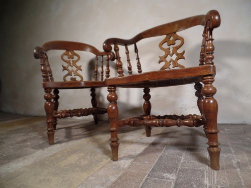 A PAIR OF ANTIQUE OAK SCROLL CAPTAINS SMOKER BOW ARM CHAIRS WITH BERGERE SEAT - ADDITIONAL PHOTO 17