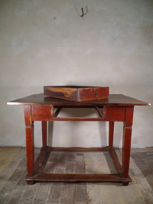 ANTIQUE ORIGINAL PAINTED FRENCH TAVERN CENTER TABLE STRETCHER BASE KITCHEN MAPLE - ADDITIONAL PHOTO 2