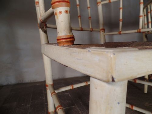 PAIR OF ANTIQUE FAUX BAMBOO ELBOW SUSSEX RUSH SEAT PAINT CHAIR - ADDITIONAL PHOTO 6