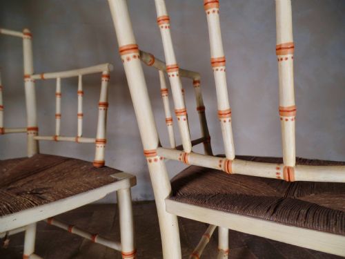 PAIR OF ANTIQUE FAUX BAMBOO ELBOW SUSSEX RUSH SEAT PAINT CHAIR - ADDITIONAL PHOTO 11