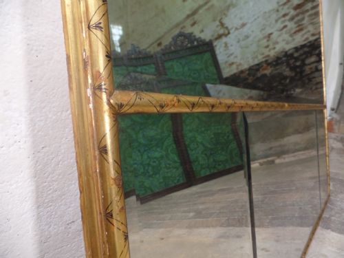 ANTIQUE 18TH CENTURY STYLE GILTWOOD OVERMANTEL FLOOR MIRROR BEVELED EDGE - ADDITIONAL PHOTO 1