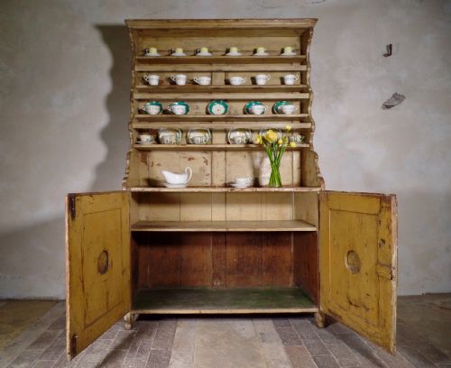 antique 18th century irish dresser c1790 with original yellow paint plate rack - CATEGORY: ANTIQUE DRESSERS - DATED 18TH CENTURY