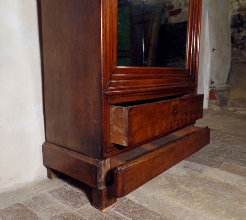 ANTIQUE FRENCH WALNUT ARMOIRE WARDROBE MIRROR FRONTED WITH SHELVES - ADDITIONAL PHOTO 7