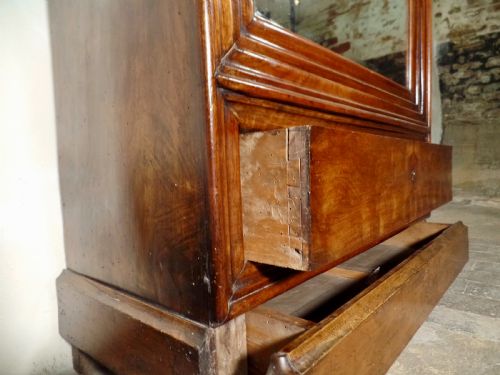 ANTIQUE FRENCH WALNUT ARMOIRE WARDROBE MIRROR FRONTED WITH SHELVES - ADDITIONAL PHOTO 8