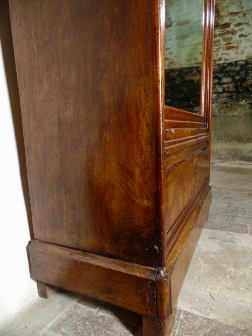 ANTIQUE FRENCH WALNUT ARMOIRE WARDROBE MIRROR FRONTED WITH SHELVES - ADDITIONAL PHOTO 10