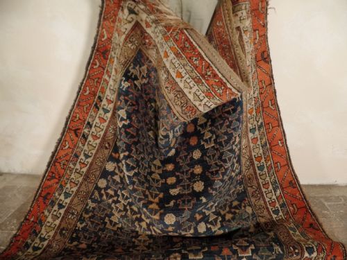 AN ANTIQUE KURDISH PERSIAN RUG C1930 HANDMADE BLUE GEOMETRIC DESIGN - ADDITIONAL PHOTO 1