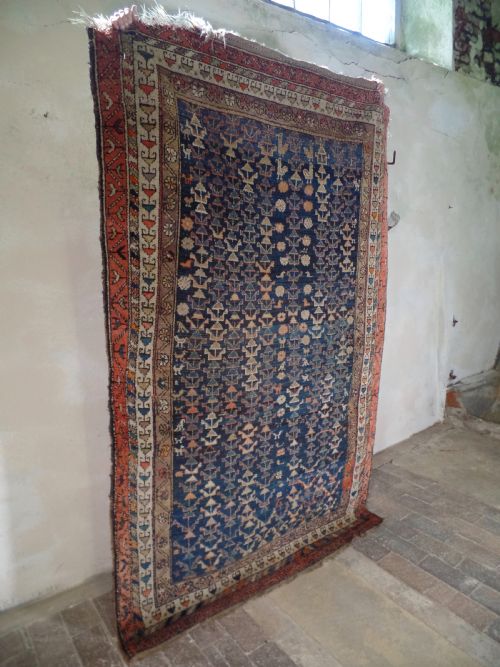 AN ANTIQUE KURDISH PERSIAN RUG C1930 HANDMADE BLUE GEOMETRIC DESIGN - ADDITIONAL PHOTO 2