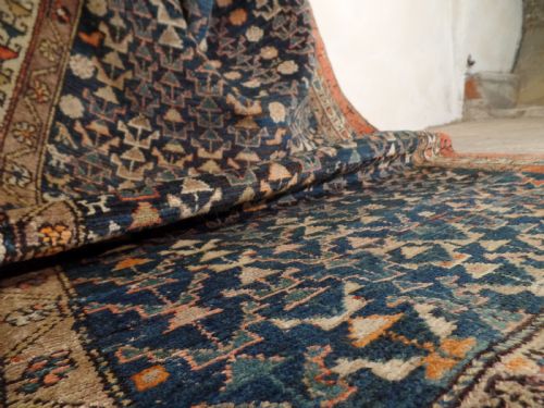 AN ANTIQUE KURDISH PERSIAN RUG C1930 HANDMADE BLUE GEOMETRIC DESIGN - ADDITIONAL PHOTO 3