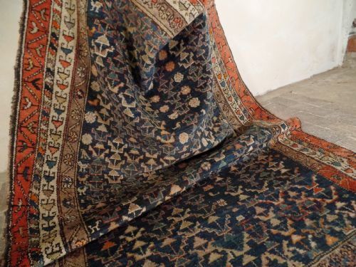 AN ANTIQUE KURDISH PERSIAN RUG C1930 HANDMADE BLUE GEOMETRIC DESIGN - ADDITIONAL PHOTO 4