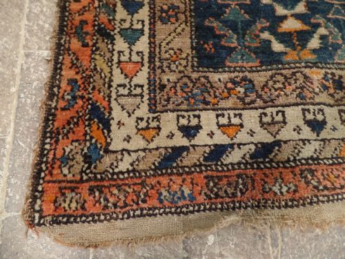AN ANTIQUE KURDISH PERSIAN RUG C1930 HANDMADE BLUE GEOMETRIC DESIGN - ADDITIONAL PHOTO 6