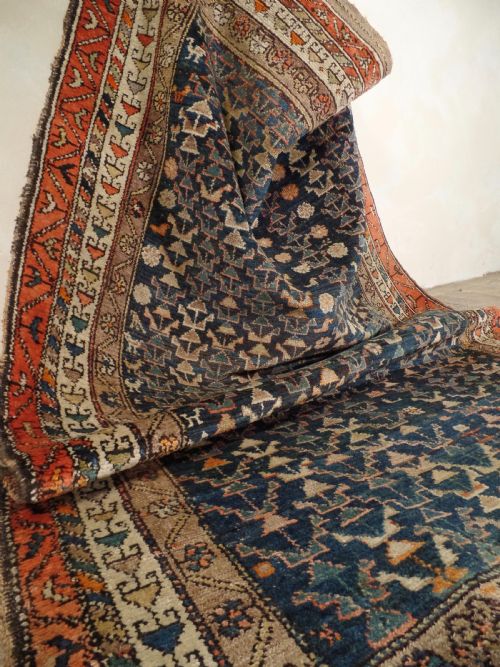 AN ANTIQUE KURDISH PERSIAN RUG C1930 HANDMADE BLUE GEOMETRIC DESIGN - ADDITIONAL PHOTO 7