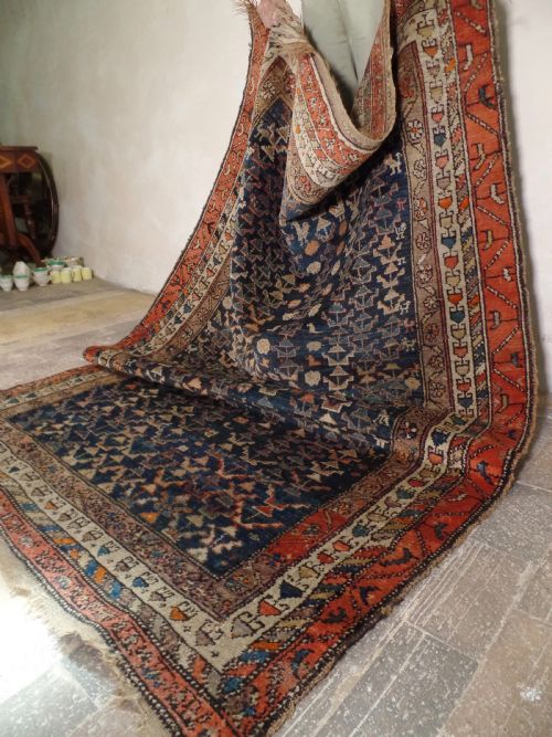 AN ANTIQUE KURDISH PERSIAN RUG C1930 HANDMADE BLUE GEOMETRIC DESIGN - ADDITIONAL PHOTO 8