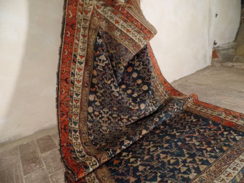 AN ANTIQUE KURDISH PERSIAN RUG C1930 HANDMADE BLUE GEOMETRIC DESIGN - ADDITIONAL PHOTO 9