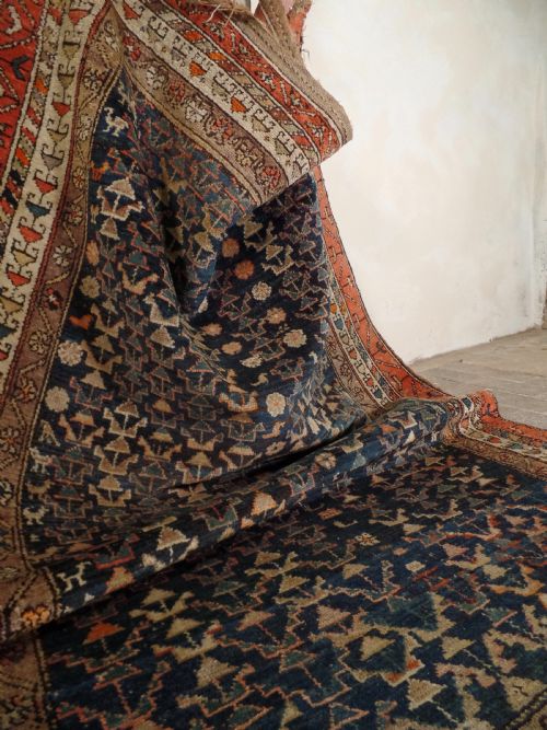 AN ANTIQUE KURDISH PERSIAN RUG C1930 HANDMADE BLUE GEOMETRIC DESIGN - ADDITIONAL PHOTO 10