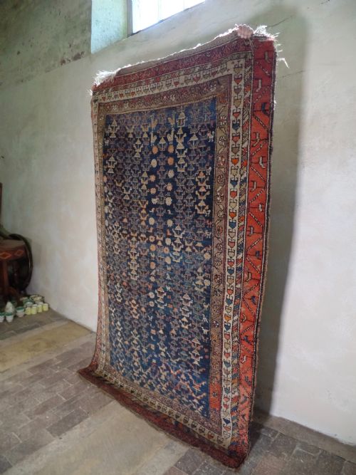 AN ANTIQUE KURDISH PERSIAN RUG C1930 HANDMADE BLUE GEOMETRIC DESIGN - ADDITIONAL PHOTO 11