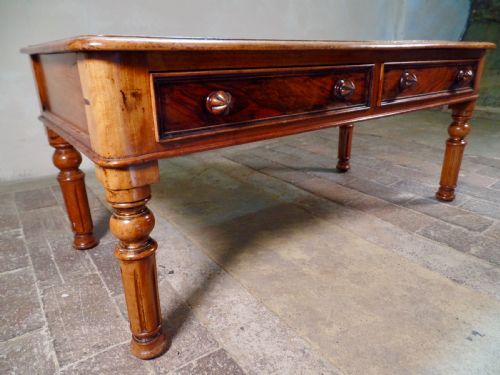 antique walnut veneered small coffee table with drawers - CATEGORY: ANTIQUE TABLES - DATED VICTORIAN
