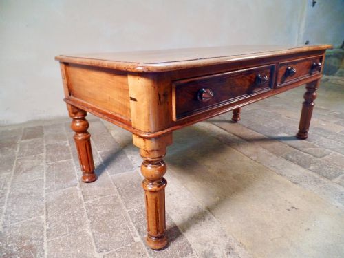 ANTIQUE WALNUT VENEERED SMALL COFFEE TABLE WITH DRAWERS - ADDITIONAL PHOTO 3