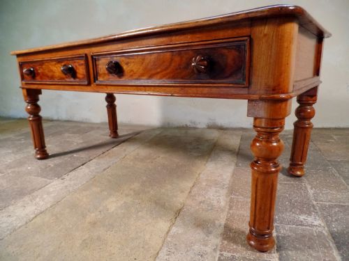 ANTIQUE WALNUT VENEERED SMALL COFFEE TABLE WITH DRAWERS - ADDITIONAL PHOTO 4