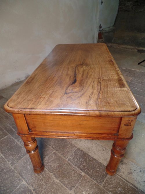 ANTIQUE WALNUT VENEERED SMALL COFFEE TABLE WITH DRAWERS - ADDITIONAL PHOTO 11