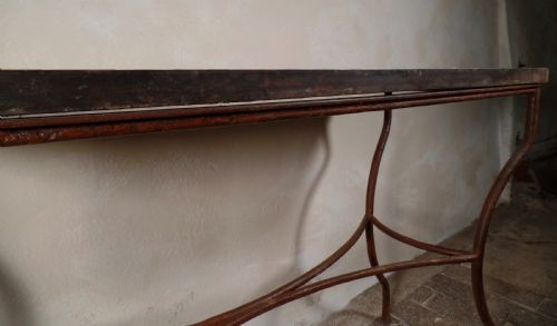 ANTIQUE ITALIAN CAST IRON MOSAIC OUTDOOR TABLE WITH BLUE TILES - ADDITIONAL PHOTO 2