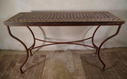 ANTIQUE ITALIAN CAST IRON MOSAIC OUTDOOR TABLE WITH BLUE TILES - ADDITIONAL PHOTO 10