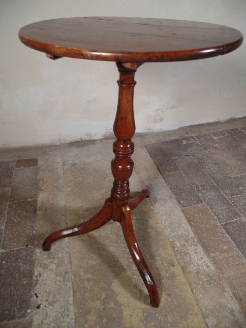 ANTIQUE GEORGIAN SOLID YEW WOOD LAMP WINE TILT TOP TABLE TRIPOD LEGS SMALL - ADDITIONAL PHOTO 1