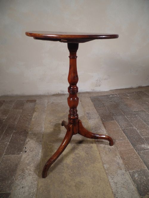 ANTIQUE GEORGIAN SOLID YEW WOOD LAMP WINE TILT TOP TABLE TRIPOD LEGS SMALL - ADDITIONAL PHOTO 7