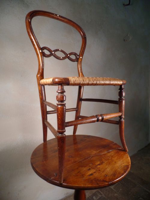 antique miniature balloon back childs chair rush seat - CATEGORY: ANTIQUE CHAIRS - DATED VICTORIAN