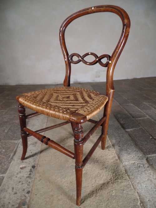 ANTIQUE MINIATURE BALLOON BACK CHILDS CHAIR RUSH SEAT - ADDITIONAL PHOTO 5