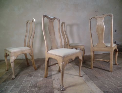 antique set of four cream grey painted queen anne dining chairs dropin seat - CATEGORY: ANTIQUE CHAIRS - DATED 19TH CENTURY