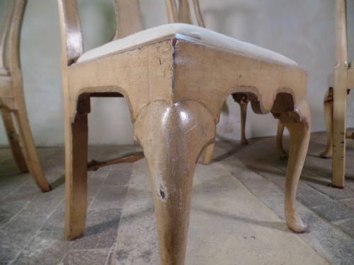 ANTIQUE SET OF FOUR CREAM GREY PAINTED QUEEN ANNE DINING CHAIRS DROPIN SEAT - ADDITIONAL PHOTO 1