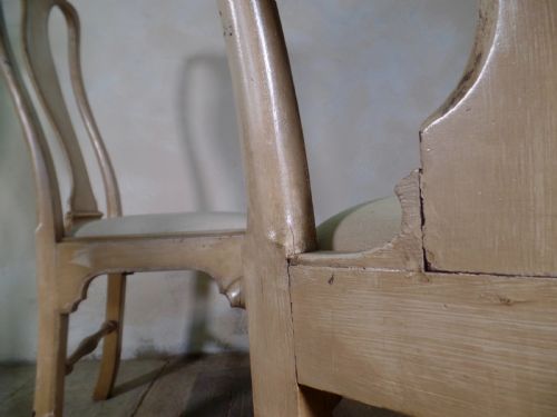 ANTIQUE SET OF FOUR CREAM GREY PAINTED QUEEN ANNE DINING CHAIRS DROPIN SEAT - ADDITIONAL PHOTO 4