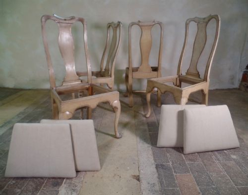 ANTIQUE SET OF FOUR CREAM GREY PAINTED QUEEN ANNE DINING CHAIRS DROPIN SEAT - ADDITIONAL PHOTO 8