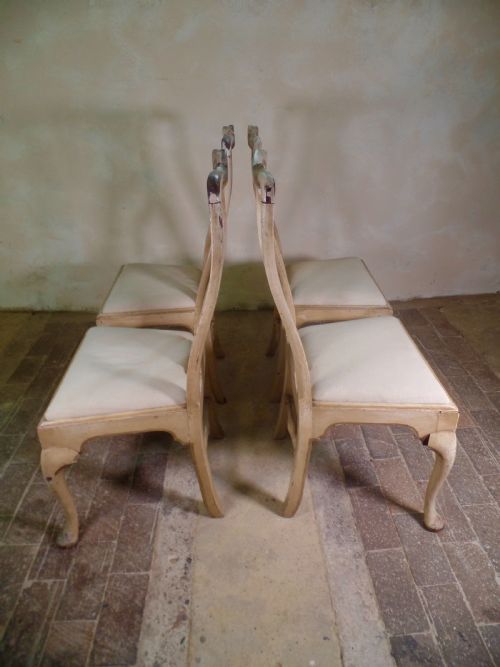 ANTIQUE SET OF FOUR CREAM GREY PAINTED QUEEN ANNE DINING CHAIRS DROPIN SEAT - ADDITIONAL PHOTO 9