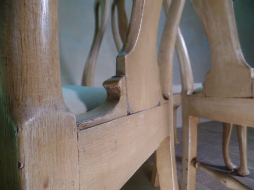 ANTIQUE SET OF FOUR CREAM GREY PAINTED QUEEN ANNE DINING CHAIRS DROPIN SEAT - ADDITIONAL PHOTO 10