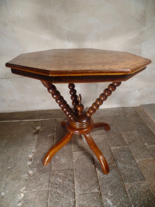 A MAUCHLINE FERNWARE OCTAGONAL OCCASIONAL TABLE BOBBIN TURNED LEGS - ADDITIONAL PHOTO 10