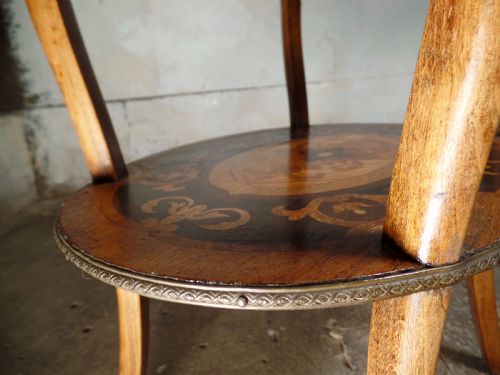 ANTIQUE FRENCH ETAGERE WALNUT BRONZE TWOTIER SIDE TABLE INLAID MARQUTERY - ADDITIONAL PHOTO 5