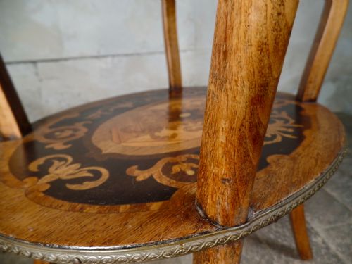 ANTIQUE FRENCH ETAGERE WALNUT BRONZE TWOTIER SIDE TABLE INLAID MARQUTERY - ADDITIONAL PHOTO 7