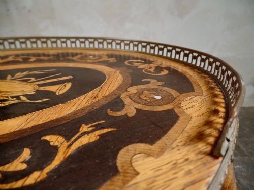 ANTIQUE FRENCH ETAGERE WALNUT BRONZE TWOTIER SIDE TABLE INLAID MARQUTERY - ADDITIONAL PHOTO 9